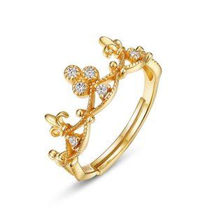 Gold Vermeil  Vintage Style Golden Queen Ring Crown Ring CZ Princess Open Ring